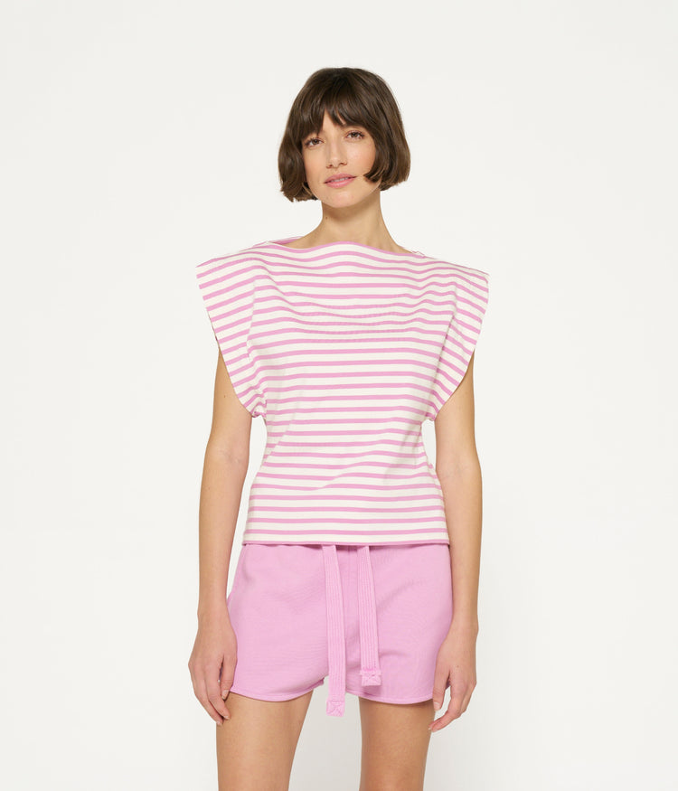 squared proud tee stripes | ecru/violet