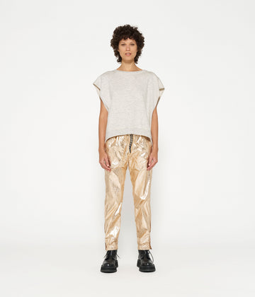 metallic pants | rose gold