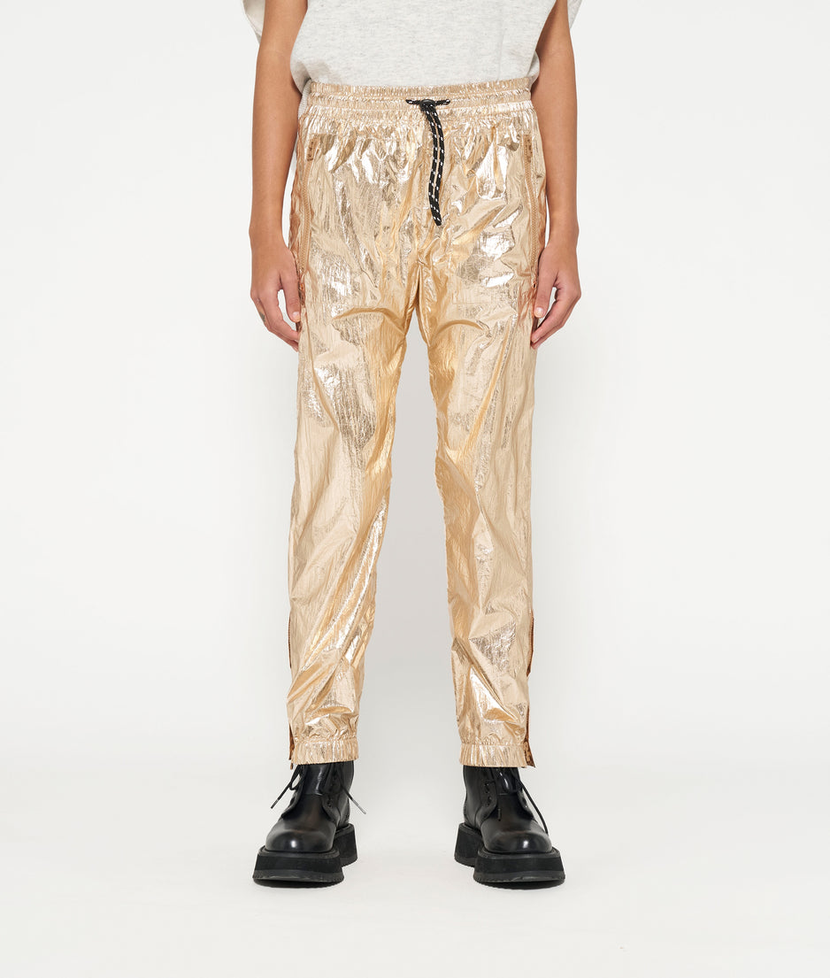 metallic pants | rose gold
