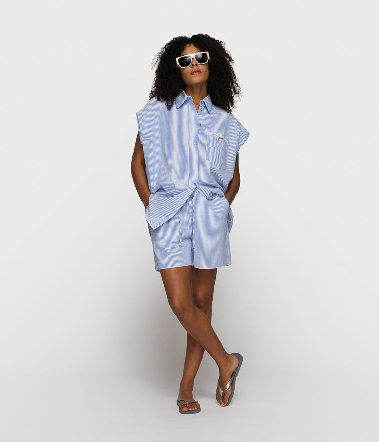 cotton shorts stripes | white/steel blue