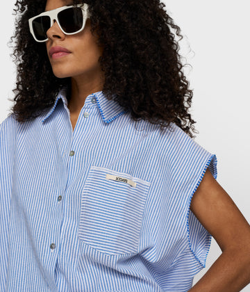 cotton blouse stripes | white/steel blue