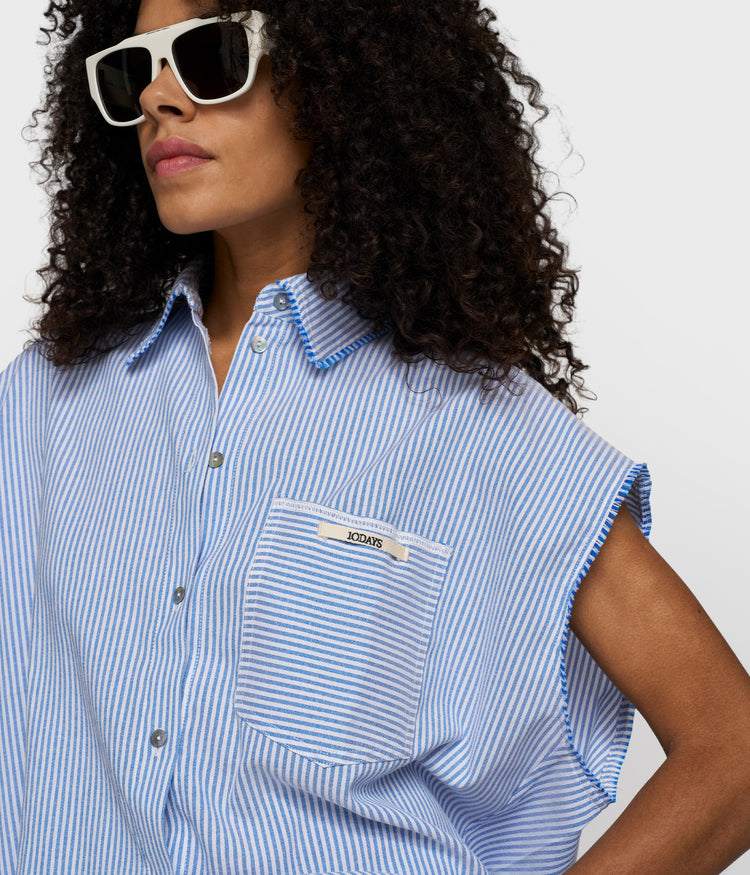 cotton blouse stripes | white/steel blue