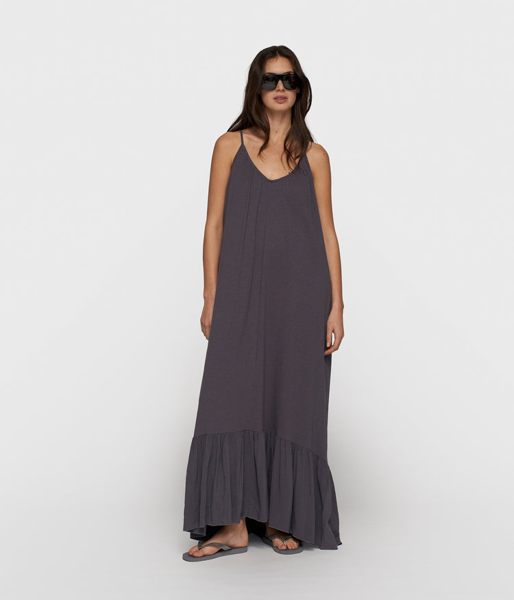 maxi dress slub jersey | steel blue
