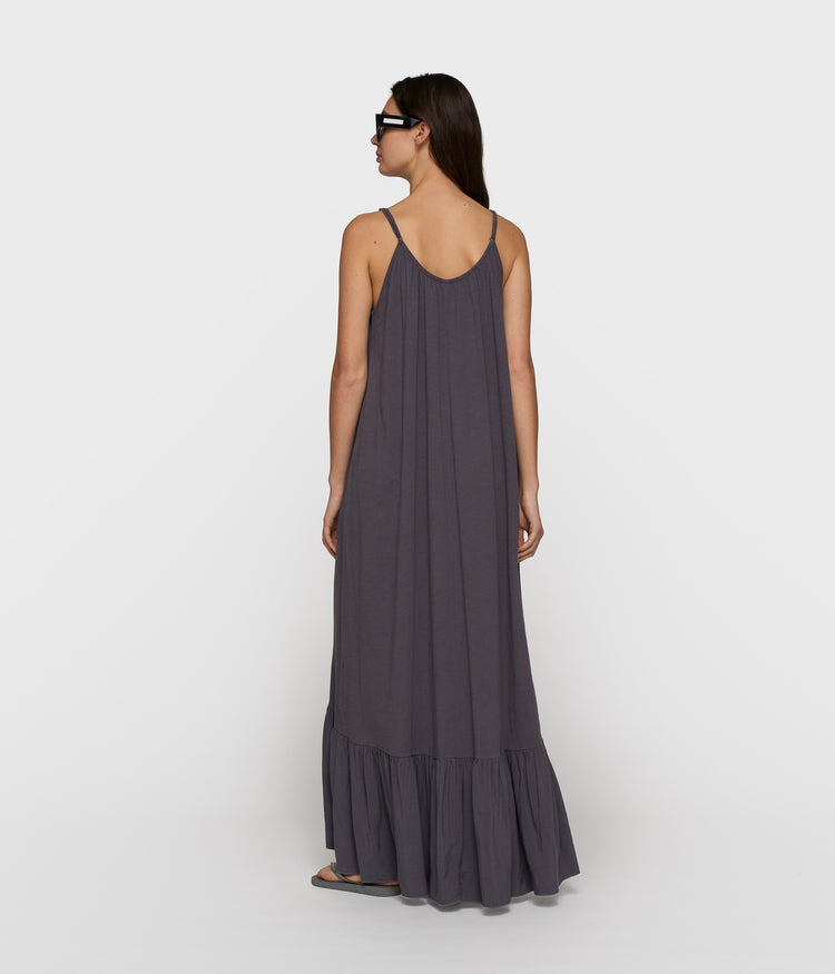 maxi dress slub jersey | steel blue