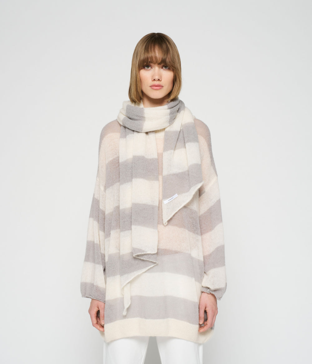scarf knit stripe | ecru/cloudy