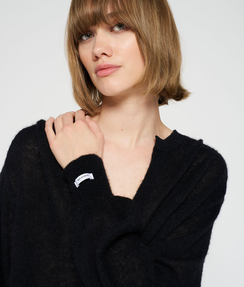 thin alpaca knit blouse | black