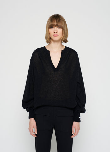 thin alpaca knit blouse | black