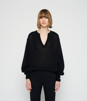 thin alpaca knit blouse | black