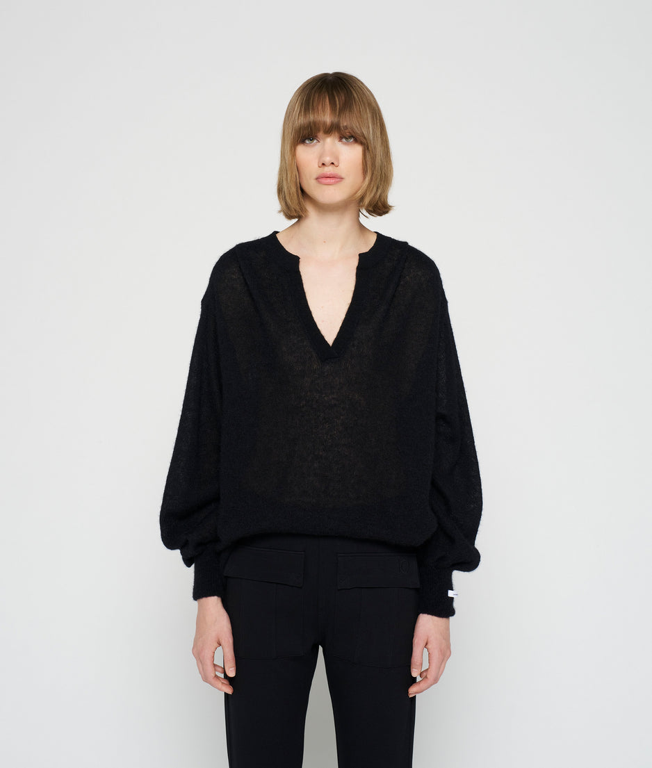 thin alpaca knit blouse | black