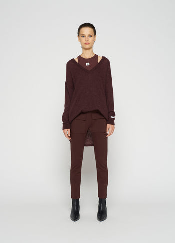 v-neck thin knit sweater | aubergine