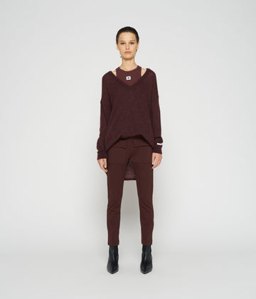 v-neck thin knit sweater | aubergine