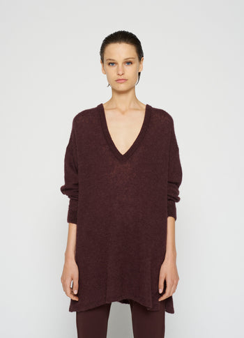 v-neck thin knit sweater | aubergine