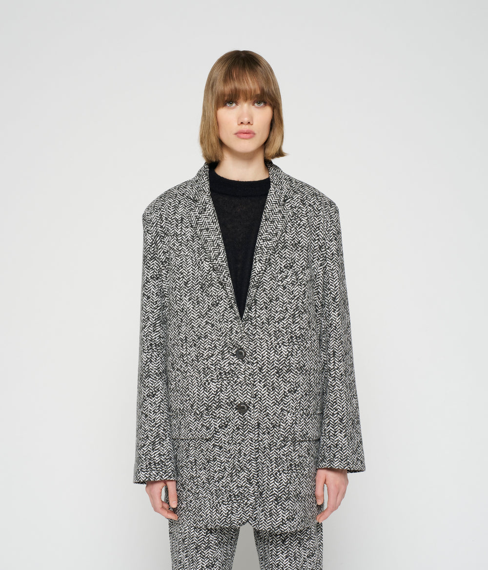 statement blazer herringbone | black