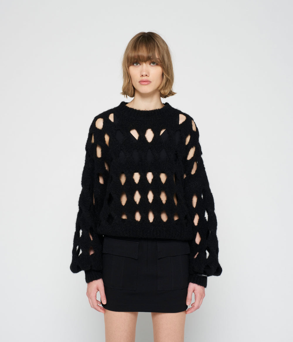 open knit sweater | black